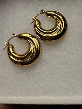 Gold Chunky Crescent Hoop Earrings - Women Jewelry